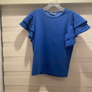 SHEIN Blue Ruffle Sleeve Tee